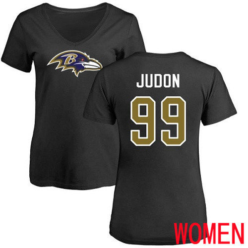 Baltimore Ravens Black Women Matt Judon Name and Number Logo NFL Football #99 T Shirt->women nfl jersey->Women Jersey